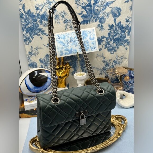 🆕 KURT GEIGER LONDON 🧿 NWOT Brixton Lock Quilted Leather Shoulder Bag, Green - Picture 8 of 16